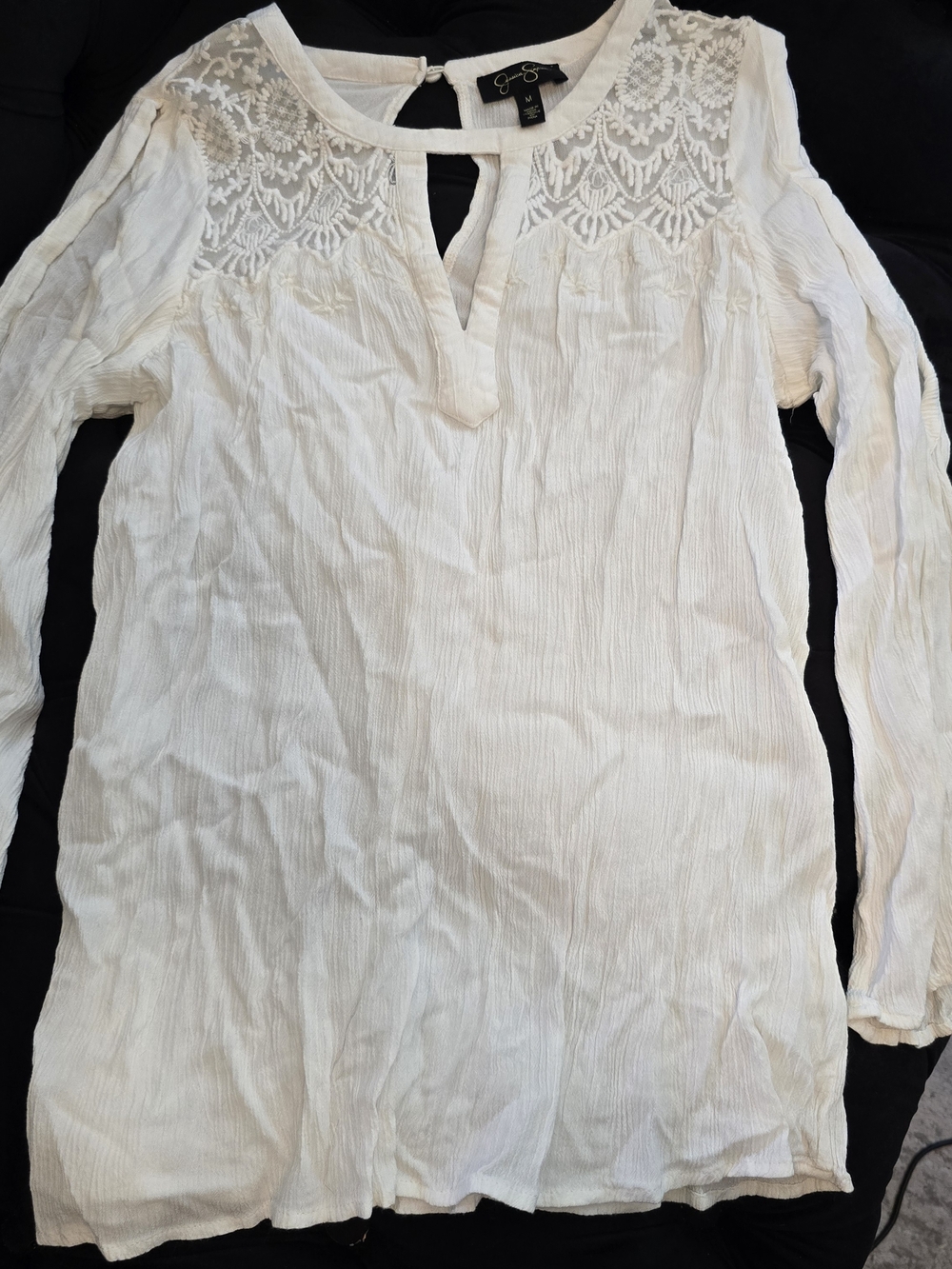 Jessica Simpson White Embroidered Long-Sleeve Tunic Top